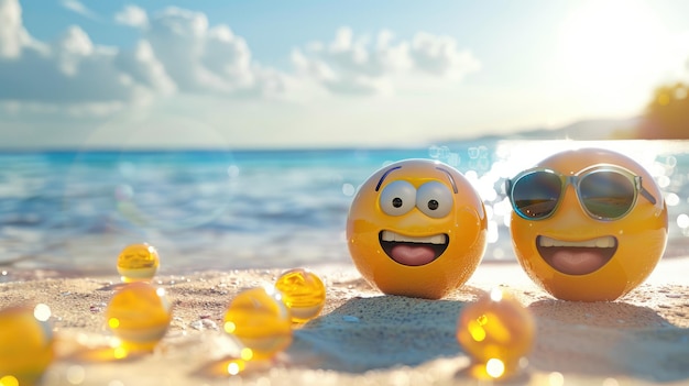 Photo des emojis profitant d'une journée de plage ensoleillée