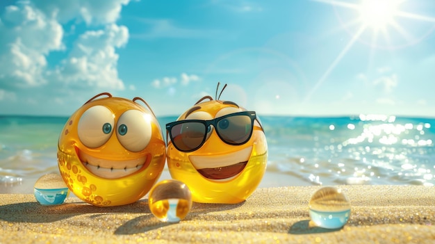 Photo emojis souriants profitant de l'été sur la plage