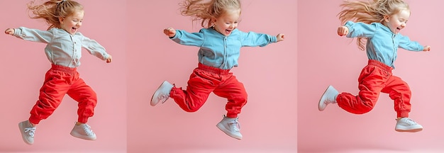 Photo un enfant joyeux saute dans un décor coloré ludique