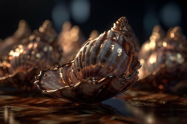 Un ensemble de coquillages en verre est posé sur une table.