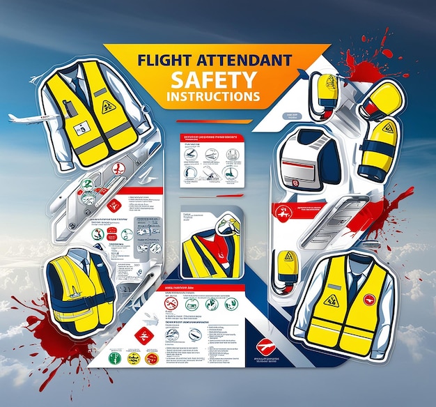 Photo ensemble d'illustrations vectorielles d'instructions de sécurité pour les hôtesses de l'air sécurité à bord