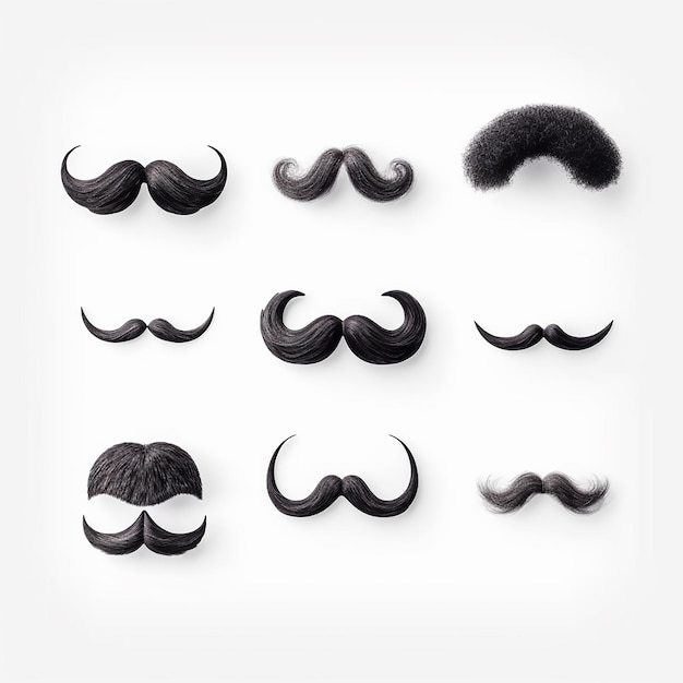 Photo ensemble de moustache noire sur fond blanc