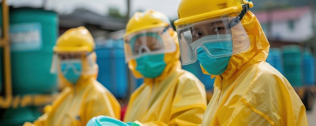 Photo equipement de sécurité pour les travailleurs equipement de protection pour les travailleurs costumes jaunes équipements de protection personnelle pour les travailleurs médicaux