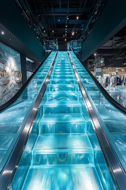 Photo escalator en verre futuriste avec effet d'eau