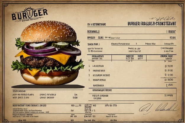 Photo facture pour le restaurant de hamburgers