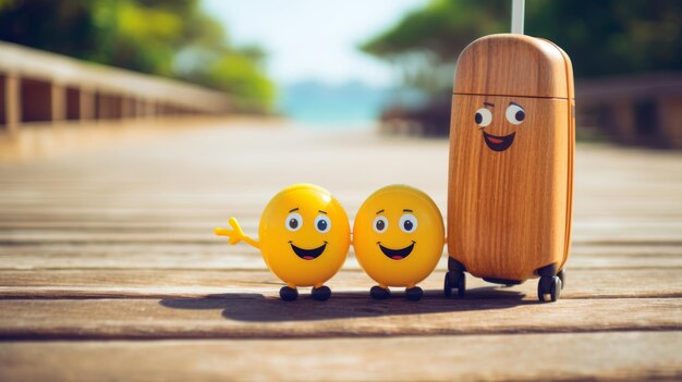 Photo une famille joyeuse s'amusant pendant les vacances d'été avec une valise sur la plage de sable