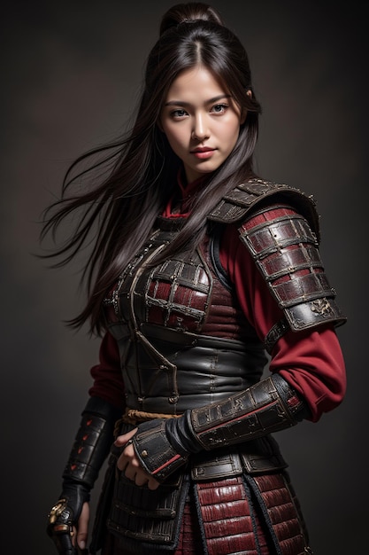 Photo une femme en armure avec une épée et un bouclier sur la tête