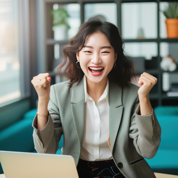 Photo une femme asiatique coréenne heureuse au bureau.