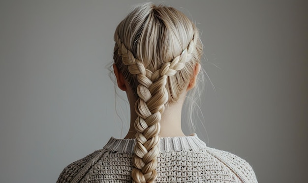 Photo une femme aux cheveux blonds, ses cheveux tressés de façon complexe, vue arrière