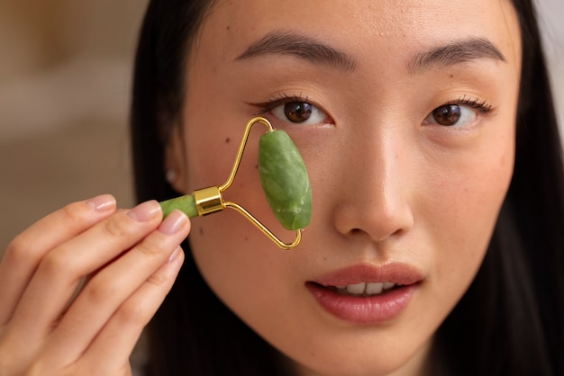 Femme coréenne faisant des soins de la peau