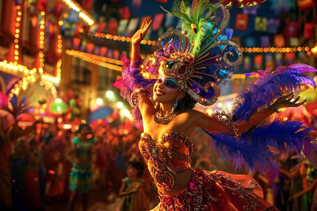 Photo une femme dans un costume coloré avec un chapeau coloré sur