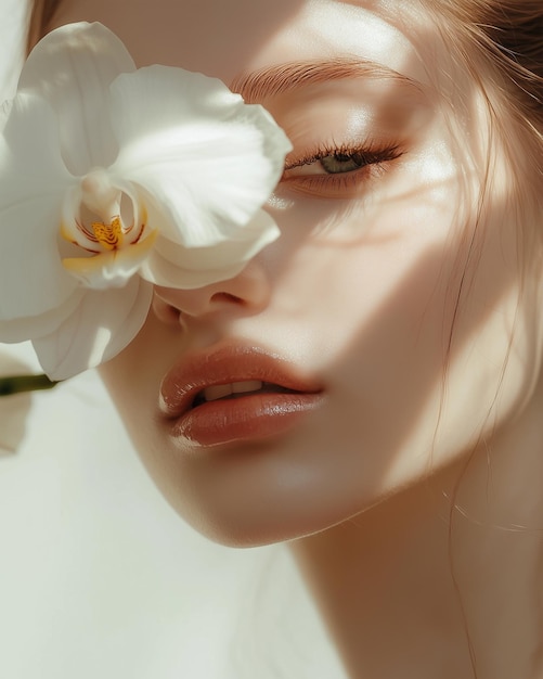 Photo une femme avec une fleur dans la bouche