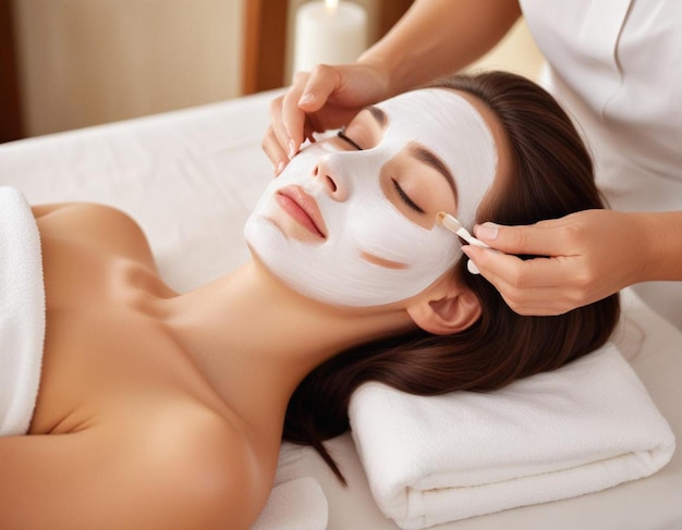 Photo une femme avec un masque sur le visage est couverte de blanc