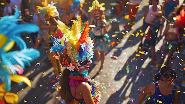 Photo une femme portant un chapeau coloré avec des plumes dessus et un chopeau coloré with feathers dessus