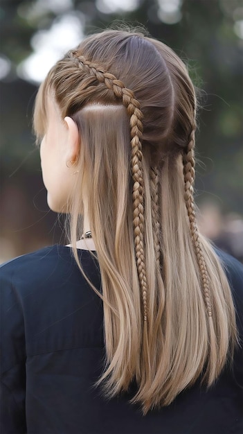 Photo une femme avec des tresses dans ses cheveux avec un dos à moitié droit époustouflant avec une idée de coiffure de tresses