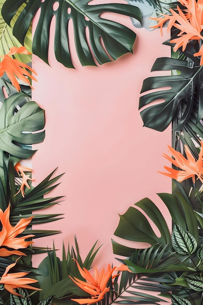 Photo des feuilles tropicales sur un fond rose