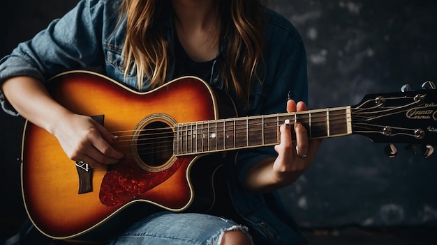 Photo une fille jouant de la guitare avec un fond noir