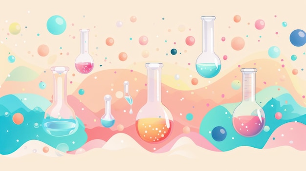 Photo flasques de laboratoire colorées et bulles colorées