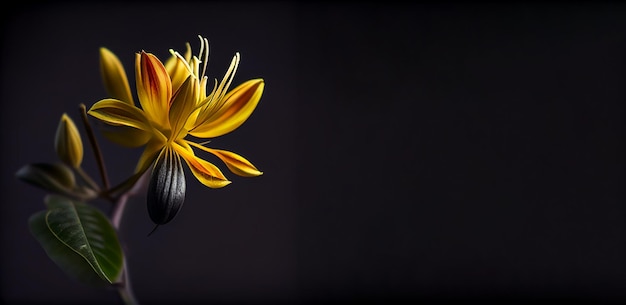 fleur de chèvrefeuille jaune sur fond sombre