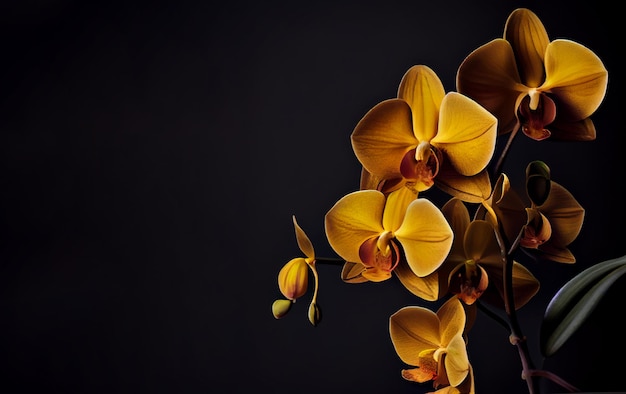 fleur d'orchidée jaune sur fond noir