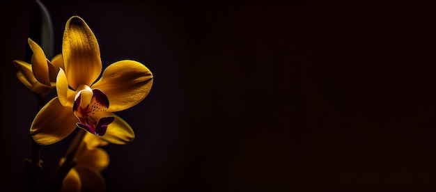 fleur d'orchidée jaune sur fond noir