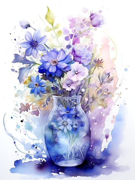 fleurs roses bleues et violettes dans un vase en verre