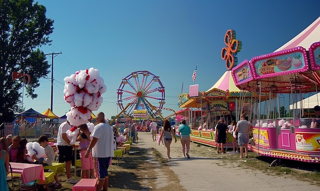 Photo une foire avec beaucoup de gens qui marchent en arrière-plan