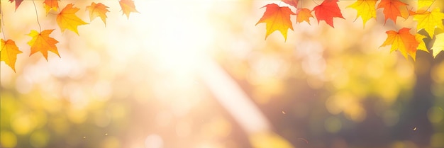 Fond orange jaune automne avec feuilles et bokeh AI