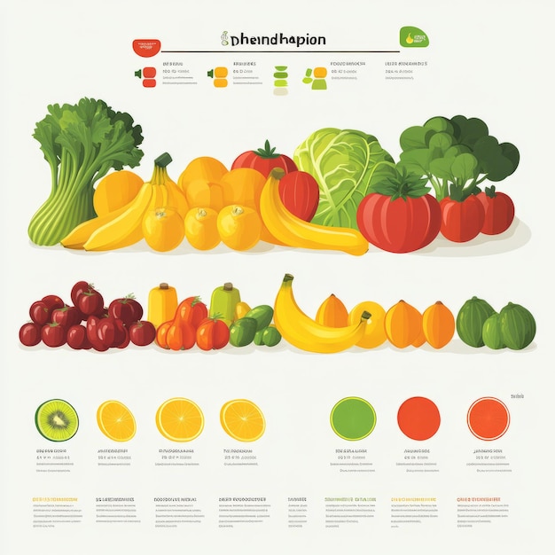 Photo des fruits et légumes colorés dans une illustration de style plat