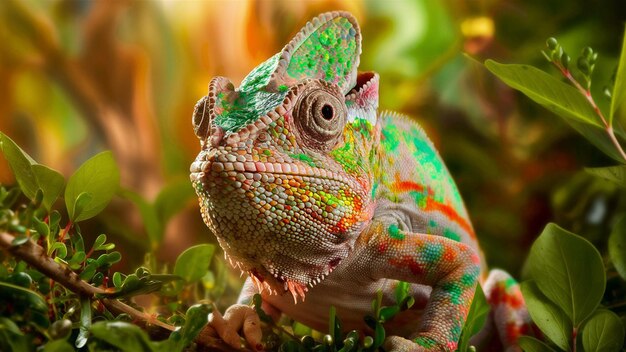 Photo un gecko avec des taches colorées sur son visage et une tache verte et orangée sur son face