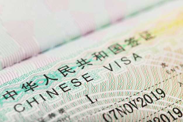 Photo gros plan d'un visa chinois pour voyager en chine