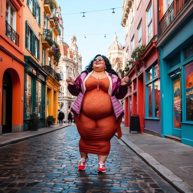 Photo une grosse femme élégante dans une tenue à la mode