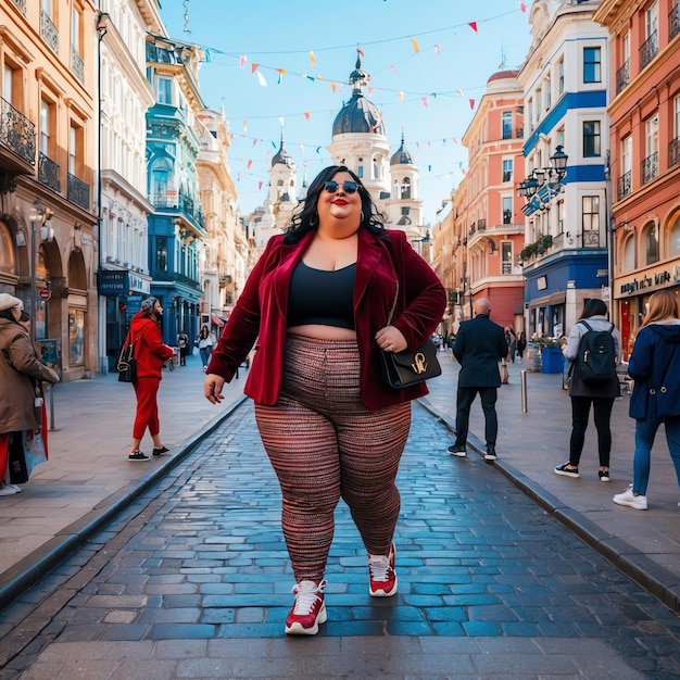 Photo une grosse femme élégante dans une tenue à la mode