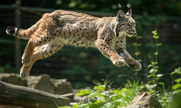 Photo un guépard saute sur une branche d'arbre devant un rocher