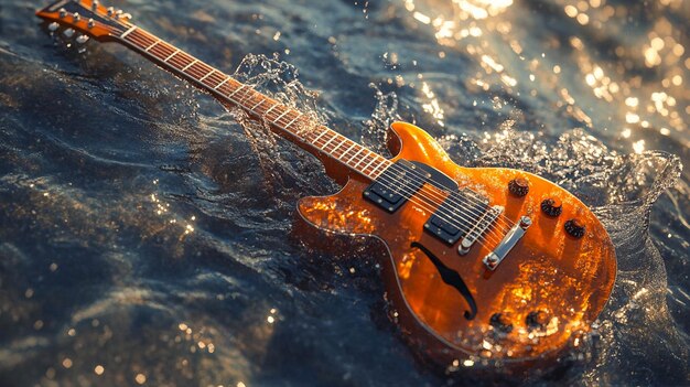 Photo une guitare dans l'eau avec un éclaboussement d'eau