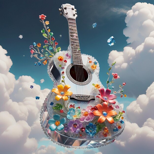 Photo une guitare qui a des fleurs sur elle et les mots guitare sur le bas