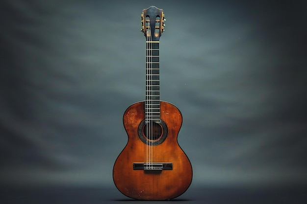 Photo une guitare qui a une poignée brune et un fond noir