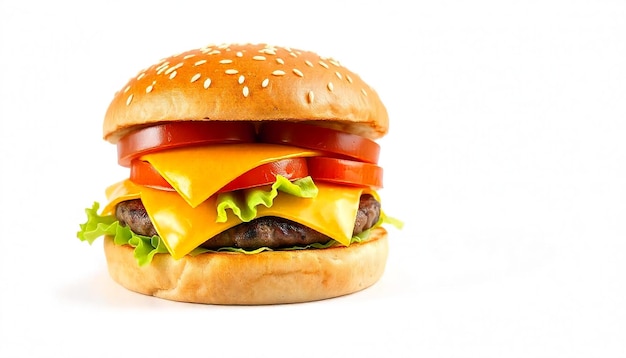 Photo un hamburger avec du fromage et de la tomate est montré