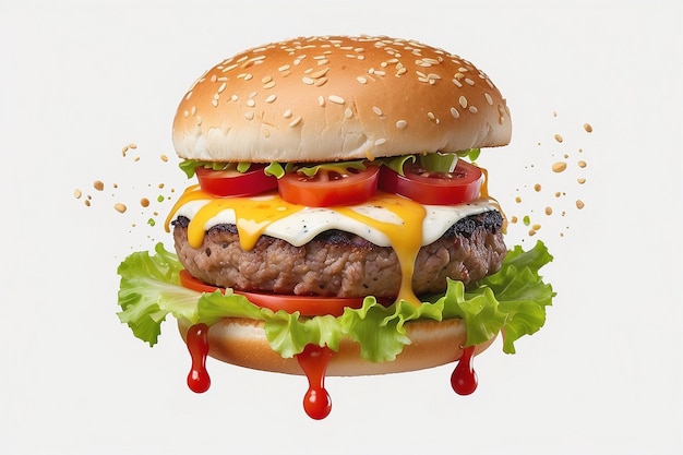 Photo un hamburger avec du fromage et des tomates est montré