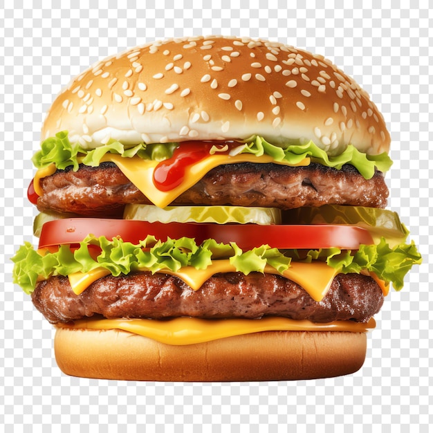 Photo un hamburger avec une tomate rouge et un cheeseburger sur le dessus