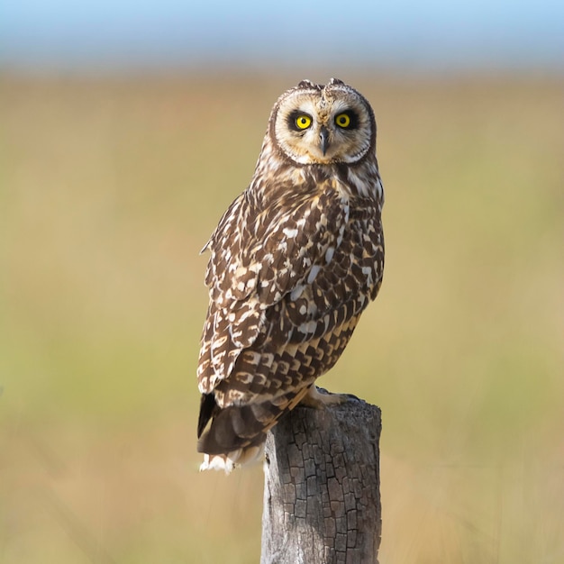 Hibou des marais perché sur une clôture Patagonie Argentine