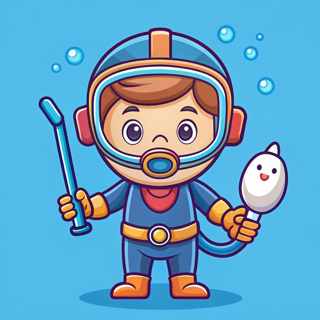 Photo icône vectorielle de dessin animé cute diver brushing teeth illustration science icône de santé concept isolé vector premium flat style de dessin illustré