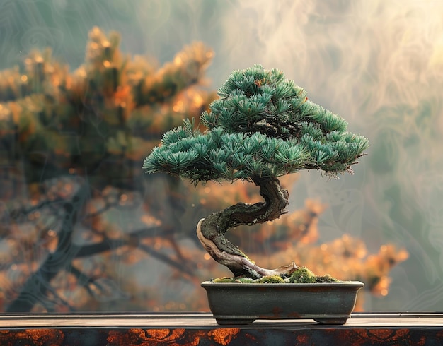 Photo il y a un bonsai dans un pot sur un rebord génératif ai