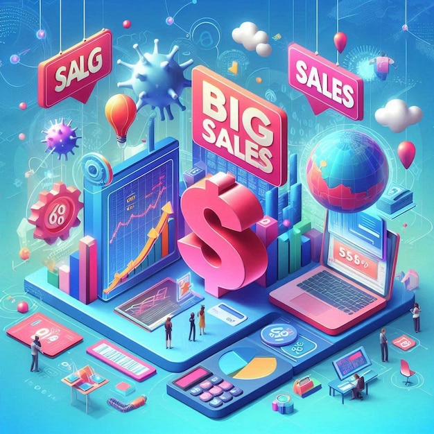 Photo illustration 3d avec bannière de promotion des ventes pour une grande remise sur les ventes et une offre spéciale eps