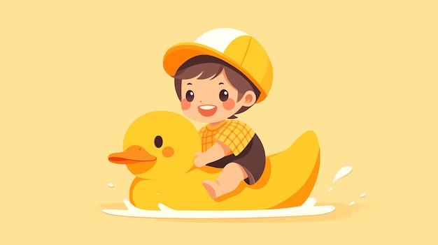 Photo illustration dessinée à la main d'un enfant sur un petit canard jaune