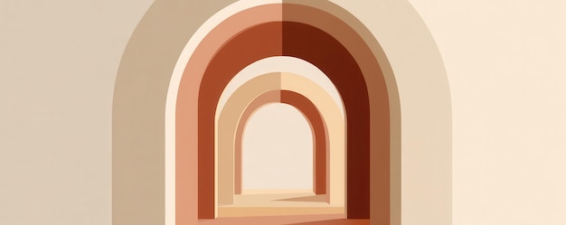 Photo illustration moderne abstraite d'arches présentant des arches géométriques dans des nuances chaudes créant un sentiment de profondeur et de perspective