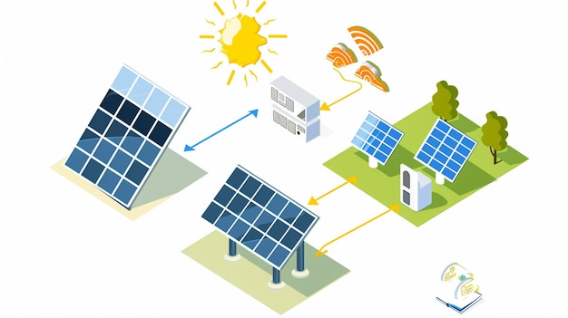 Photo une illustration numérique des panneaux solaires et des panneau solaires