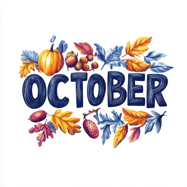 Photo illustration d'octobre avec des feuilles et des fruits d'automne