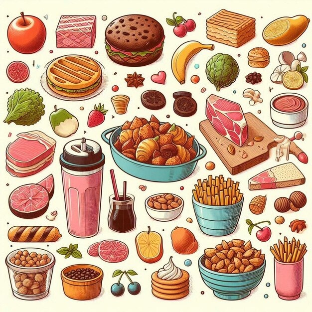 Photo des illustrations d'aliments équilibrés