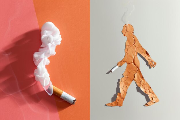 Photo une image montrant une comparaison entre fumeurs et non-fumeurs aux côtés d'une représentation illustrative d'un chaos de fumeurs 25 ar 32 style brut styliser 250 v 6 job id b326f0bc6be8402c90c7df03f5c5126f